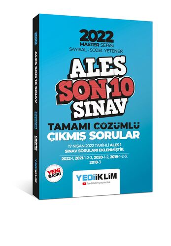 Yediiklim Yayınları 2022 Ales Master Serisi Sayısal Sözel Yetenek Son 10 Sınav Tamamı Çözümlü Çıkmış Sorular